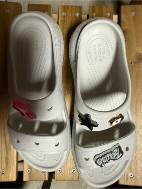 CROCS light gray glitter' Slide Sandals with Colorful Jibbitz